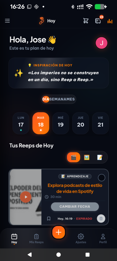 Pantalla Principal de REEP